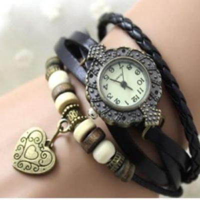 heart watch, heart leather watch, black bracelet watch, leather watch, bracelet watch, vintage watch, retro watch, woman watch, lady watch, girl watch, unisex watch, AP0004