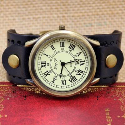 black watch, black leather watch, leather watch, bracelet watch, vintage watch, retro watch, woman watch, lady watch, girl watch, unisex watch, man watch, AP0006