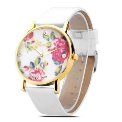 flower watch, flower leather watch, floral watch, white watch, leather watch, bracelet watch, vintage watch, retro watch, woman watch, lady watch, girl watch, unisex watch, AP00049