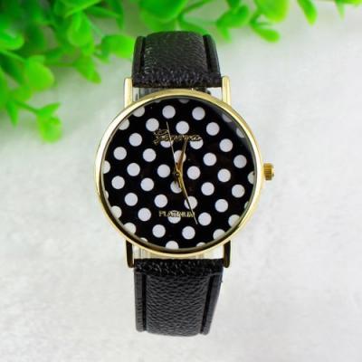 dot watch, black polka dot leather watch, leather watch, bracelet watch, vintage watch, retro watch, woman watch, lady watch, girl watch, unisex watch, AP00082