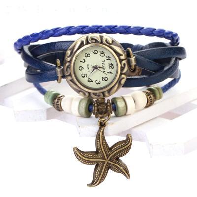 Starfish watch, starfish leather watch, blue bracelet watch, leather watch, bracelet watch, vintage watch, retro watch, woman watch, lady watch, girl watch, unisex watch, AP00163