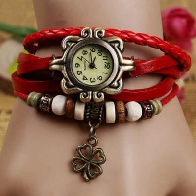 leaf watch, leaf leather watch, red bracelet watch, leather watch, bracelet watch, vintage watch, retro watch, woman watch, lady watch, girl watch, unisex watch, AP00318