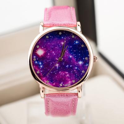 Galaxy watch, galaxy leather watch, pink leather watch, leather watch, bracelet watch, vintage watch, retro watch, woman watch, lady watch, girl watch, unisex watch, AP00424