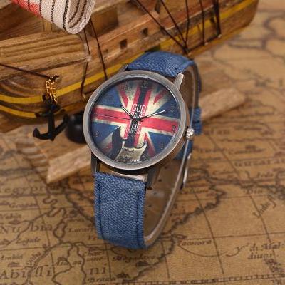 God Save Queen UK Flag Quartz Watch, Guitar leather watch, blue leather watch, leather watch, bracelet watch, vintage watch, retro watch, woman watch, lady watch, girl watch, unisex watch, AP00439