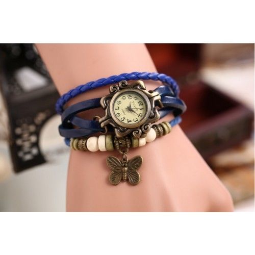 Blue Butterfly Leather Bracelet